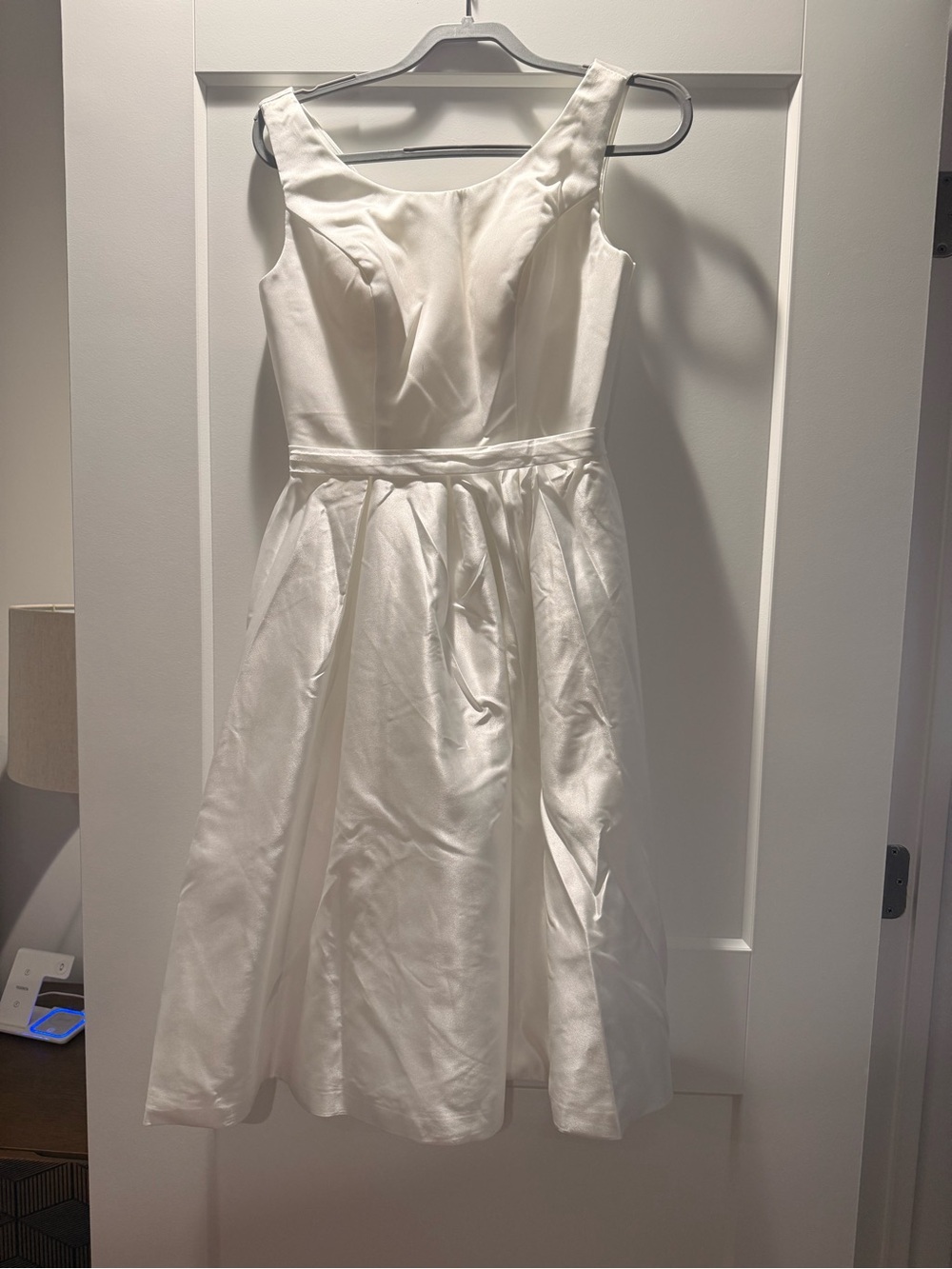 Unique Vintage White Satin Fit-and-Flare Wedding Dress